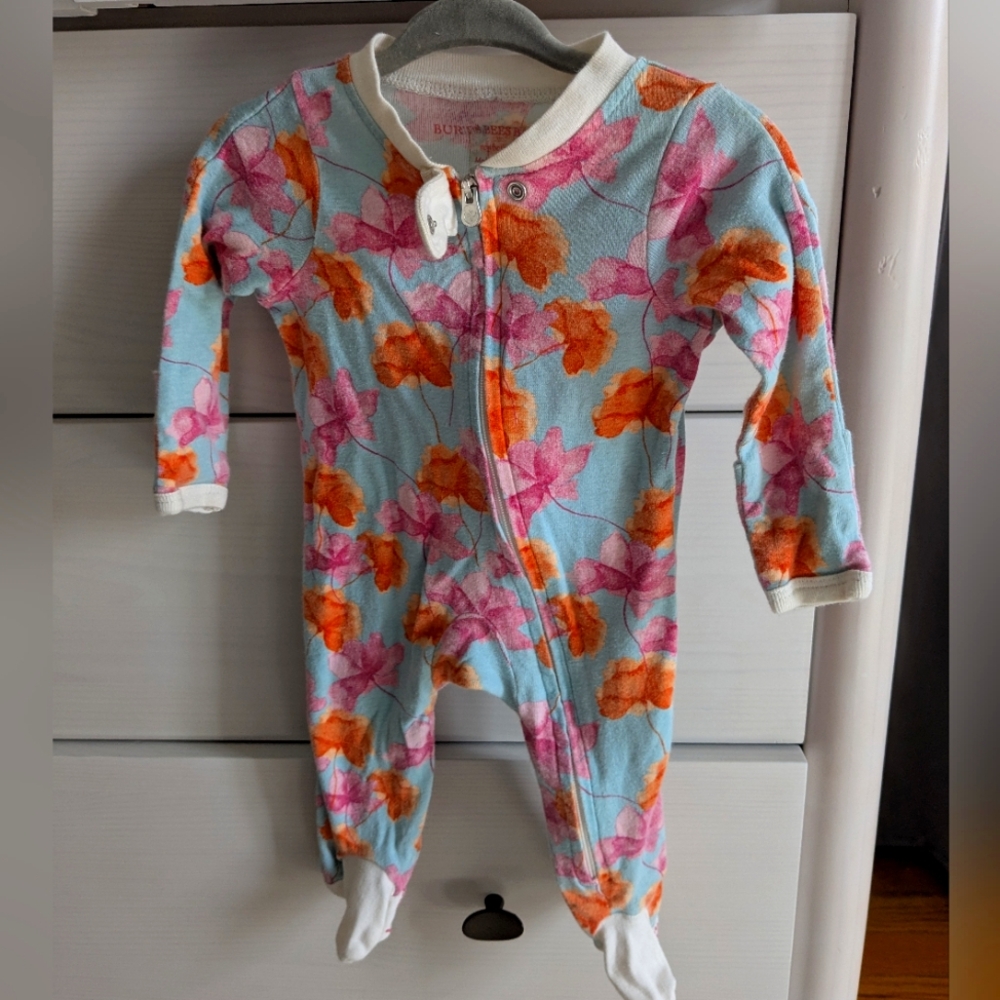 Floral Newborn Footed Pajamas by Burt's Bees - Blue and Orange